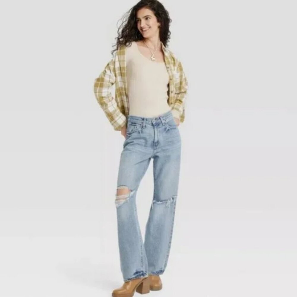 Women's Mid-Rise 90's Baggy Jeans - Universal Thread Medium Wash 4L LONG - Picture 2 of 6